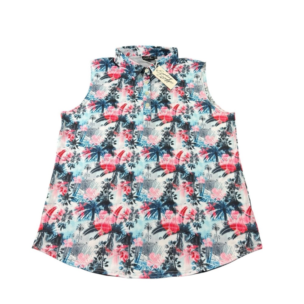 Sunday Swagger Hibiscus Floral Palm Performance Sleeveless‎ Polo Size Xl NWT